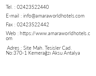 Amara Centro Resort iletiim bilgileri